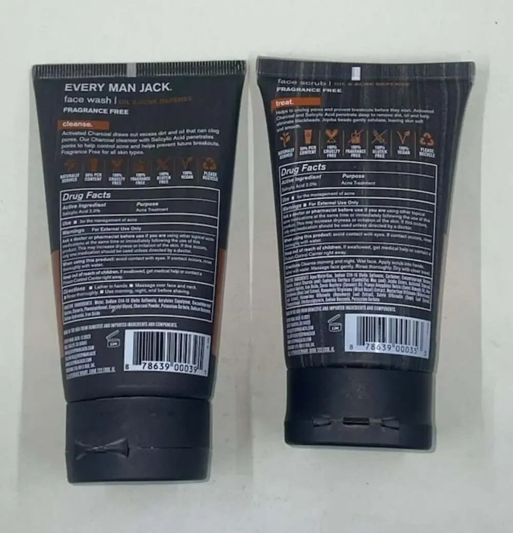 Every Man Jack Activated Charcoal Face Wash and Face Scrub Oil & Acne Defense Se